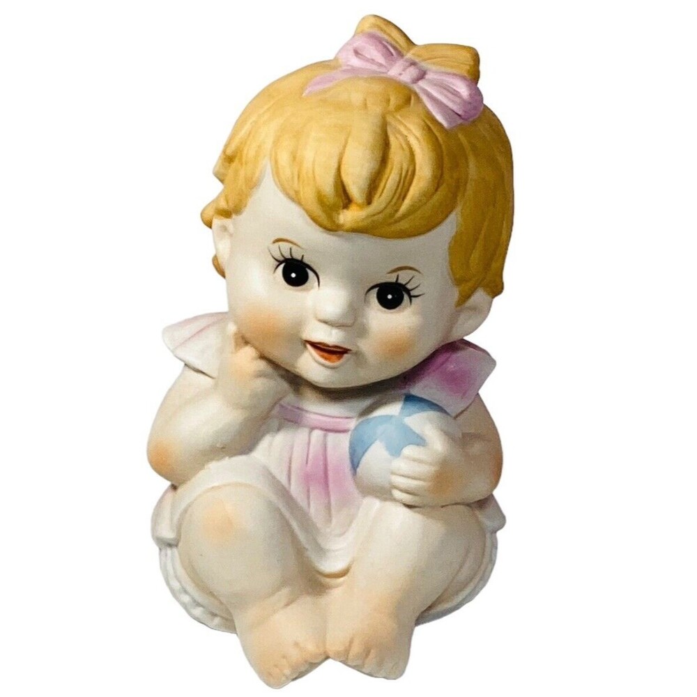UCGC Porcelain Bisque Baby Shower Girl with Beach Ball Ruffled Bottom 6.25in